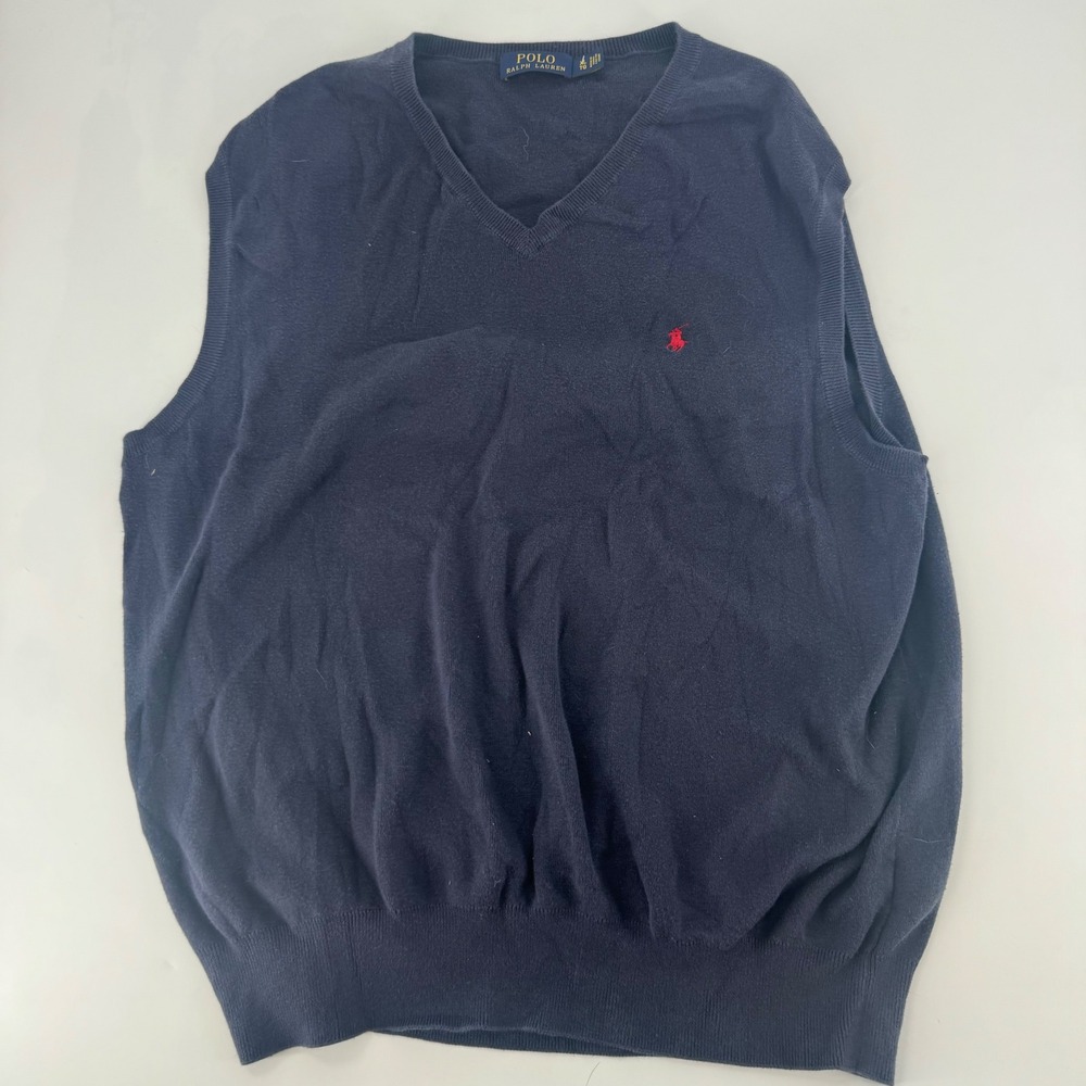 Polo Ralph Lauren Mens XL Navy Blue V-Neck Sweater Vest Red Pony Logo Knit